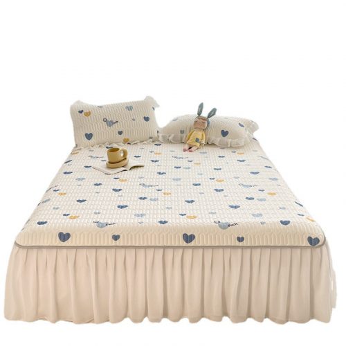 Summer ice silk latex mat three-piece bed skirt and bed cover