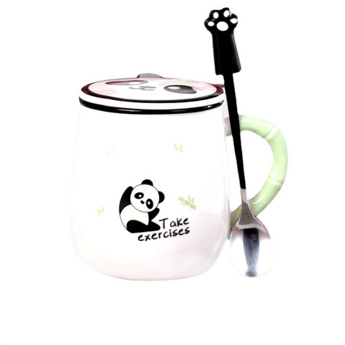 Cute panda mug cartoon ceramic mug with lid spoon