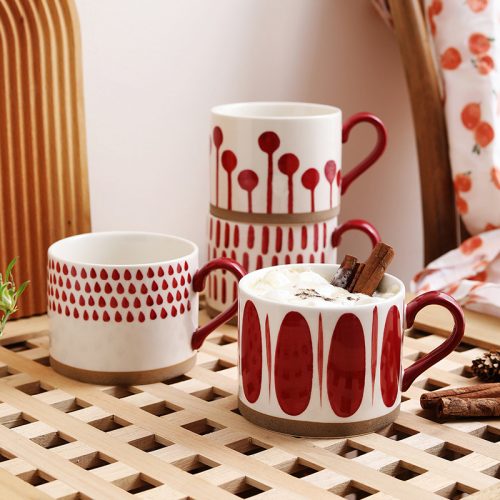 Simple Nordic net red multi-pattern with handle mug personality hand-painted mug