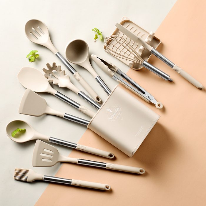 Stainless steel tube handle silicone kitchen utensils 13-piece set