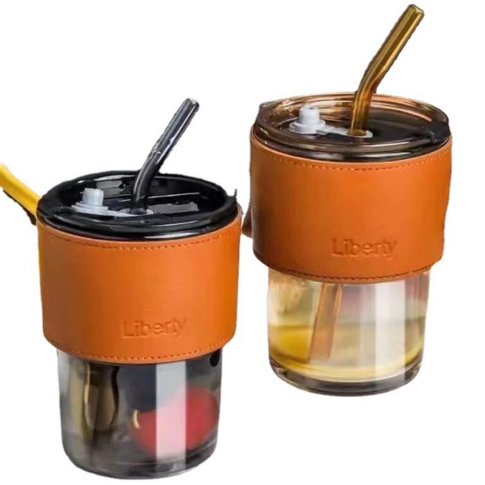 Coffee cup bamboo cup with lid straw glass water cup creative high value
