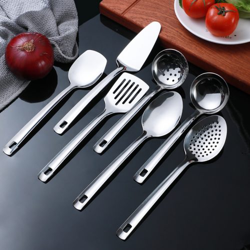 Stainless steel spatula soft rubber handle kitchen utensils 8-piece set cooking spoon hot pot spoon colander and other kitchen small kitchen utensils set