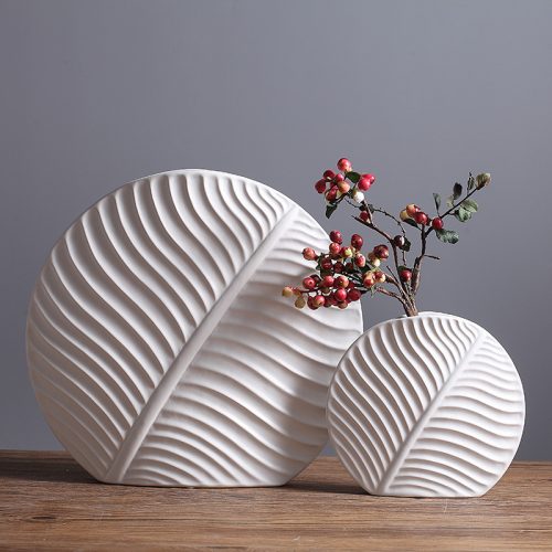 Nordic leaf ornaments home soft decoration simple white ceramic vase modern handicraft furnishings wholesale