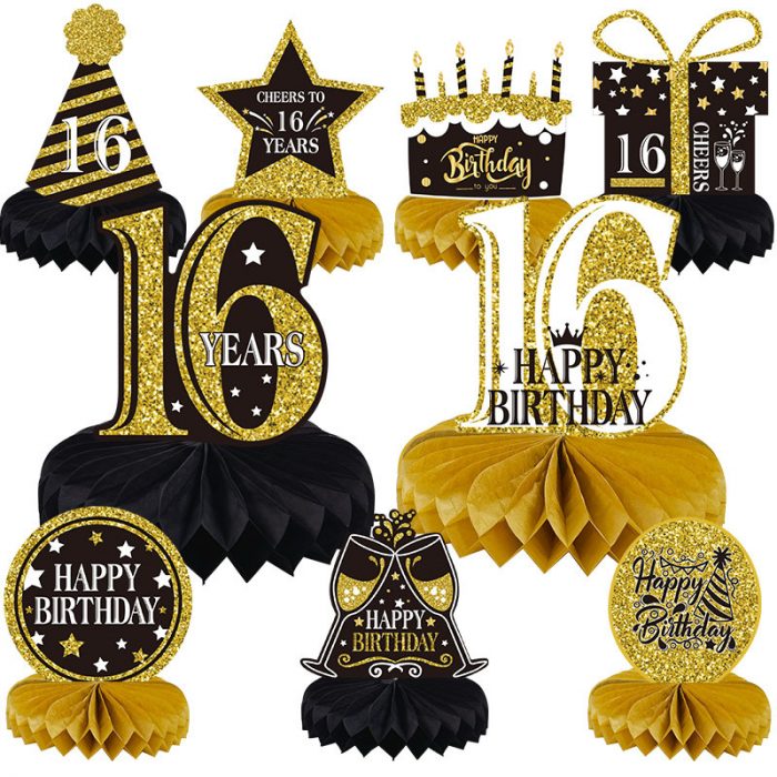 Black gold 16th birthday theme honeycomb ball decoration desktop central decoration birthday party honeycomb table